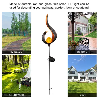 LED Solar Flame Light Metal LED Garden Light Flame Effect Lamp Waterproof Outdoor Lights Landscape Lights Solar Decorative Light