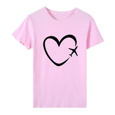 Creative Space Heart Love Pattern Printed Top Plus Size Short-Sleeved T-Shirt