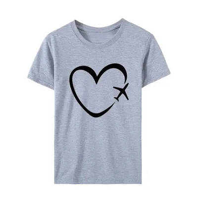 Creative Space Heart Love Pattern Printed Top Plus Size Short-Sleeved T-Shirt