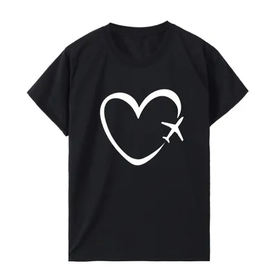 Creative Space Heart Love Pattern Printed Top Plus Size Short-Sleeved T-Shirt