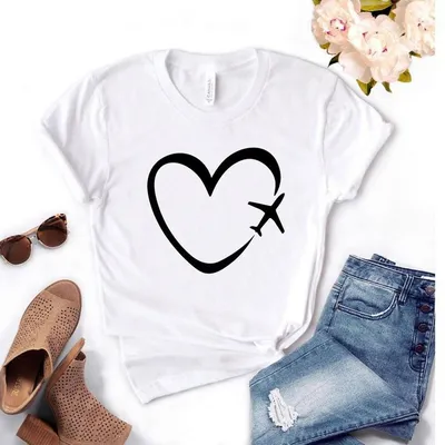 Creative Space Heart Love Pattern Printed Top Plus Size Short-Sleeved T-Shirt
