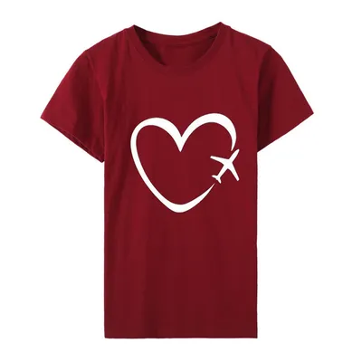 Creative Space Heart Love Pattern Printed Top Plus Size Short-Sleeved T-Shirt