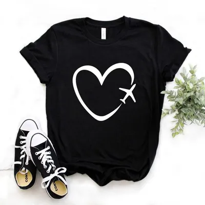 Creative Space Heart Love Pattern Printed Top Plus Size Short-Sleeved T-Shirt