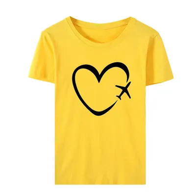 Creative Space Heart Love Pattern Printed Top Plus Size Short-Sleeved T-Shirt