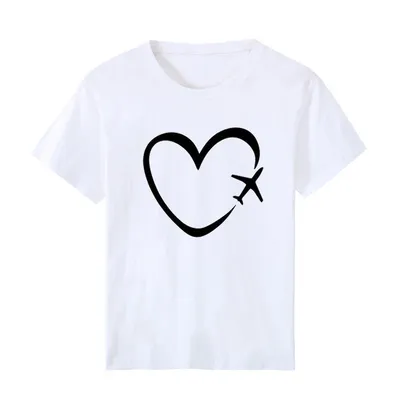 Creative Space Heart Love Pattern Printed Top Plus Size Short-Sleeved T-Shirt