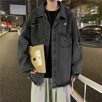Men's Korean Style Trendy Ripped Jacket Hong Kong Style Loose Top