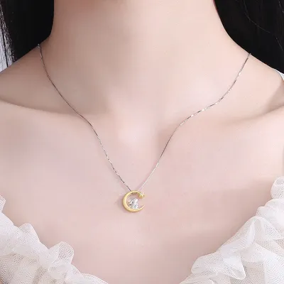 Moon Rabbit Six Pointed Star Necklace S925 Sterling Silver Separation 18K Gold