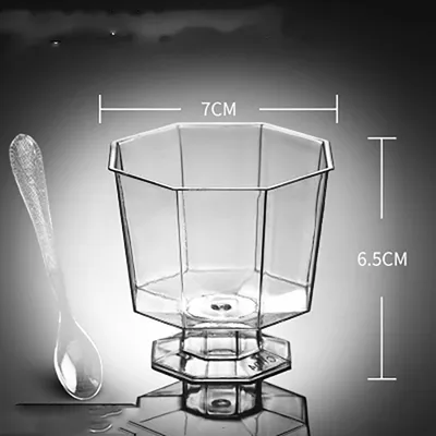Red Wine High-foot Disposable Hard Plastic PS Cup With Lid Transparent Octagonal