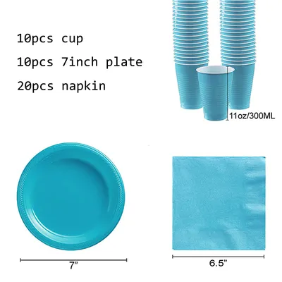 Monochrome Party Set Disposable Plastic Plate Cup Birthday Party Decoration For 20 People
