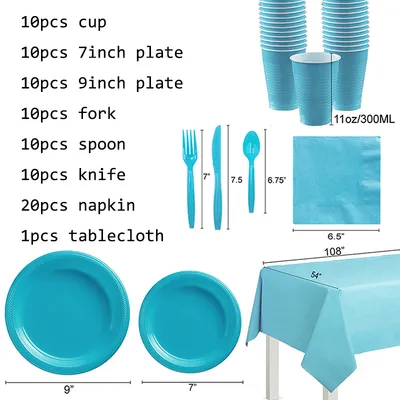Monochrome Party Set Disposable Plastic Plate Cup Birthday Party Decoration For 20 People