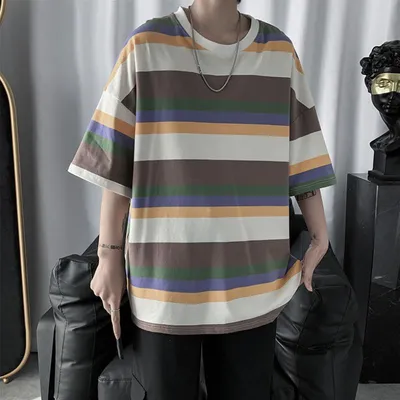 Loose trend ins super hot striped half-sleeved t-shirt bottoming shirt clothes