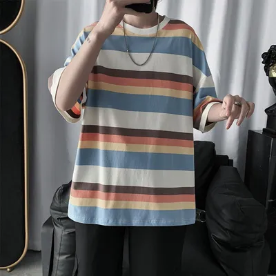 Loose trend ins super hot striped half-sleeved t-shirt bottoming shirt clothes