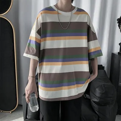 Loose trend ins super hot striped half-sleeved t-shirt bottoming shirt clothes