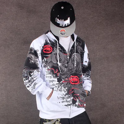 Fashionable Men's Graffiti Hooded Jacket