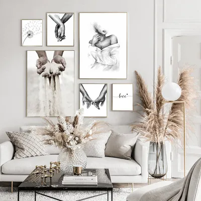 Black And White Romantic Hand In Hand Abstract Decorative Painting Core Canvas Painting