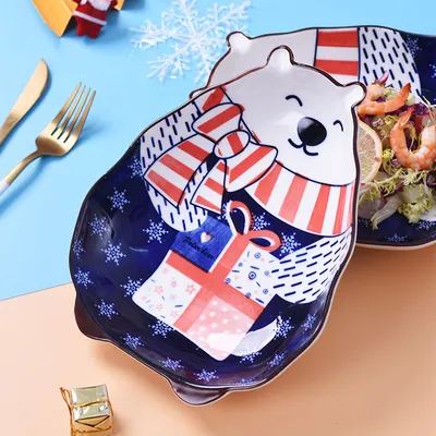 Animal Bakeware Hand-painted Underglaze Cartoon Tableware Plate Polar Bear Deep Plate