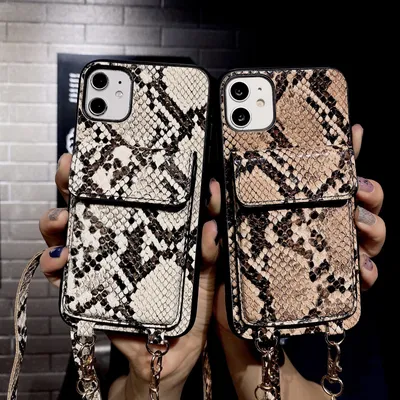 Compatible with Apple, Suitable For Apple 11 Via Mobile Phone Case With The Same Cross-body Iphone7plus All-inclusive 8p Snake Pattern Wallet Card