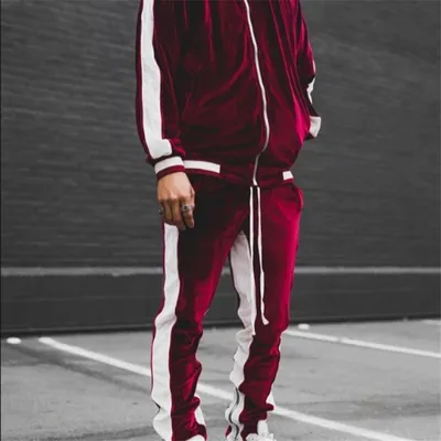 Casual Men's Fashion Trendy Gold Velvet Sports Suit