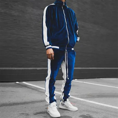 Casual Men's Fashion Trendy Gold Velvet Sports Suit