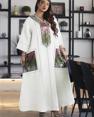 خرز دبي وترتر مطرزة أردية مدللة من ملابس نسائية مسلمة