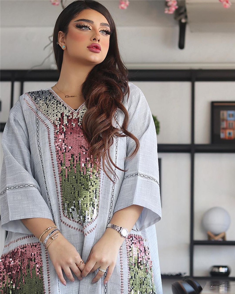 خرز دبي وترتر مطرزة أردية مدللة من ملابس نسائية مسلمة