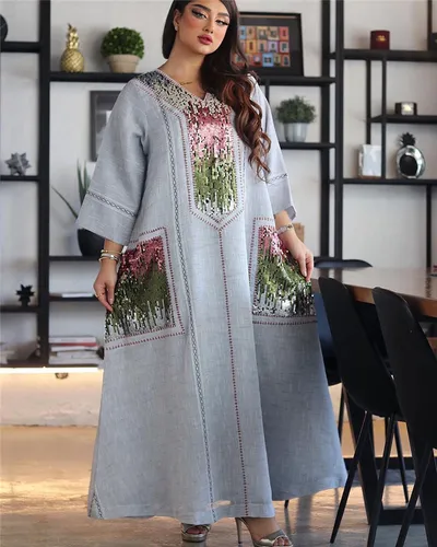 خرز دبي وترتر مطرزة أردية مدللة من ملابس نسائية مسلمة