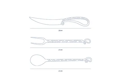Three-Piece Set Of Hand-Forged And Twisted Vintage Tableware