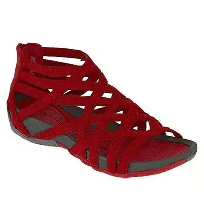 Thin Strap Cross Low Wedge Heel Cutout Fish Mouth Back Zipper Sandals