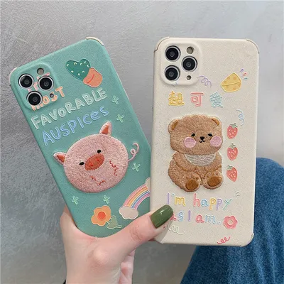 Compatible with Apple , Cute Cartoon Mobile Phone Case Exquisite Embroidery Mobile Phone Case Protective Cover Lens Protection