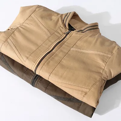 Men's Solid Color Cotton Jacket Striped Fall Winter Stand Collar Jacket
