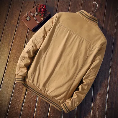 Men's Solid Color Cotton Jacket Striped Fall Winter Stand Collar Jacket