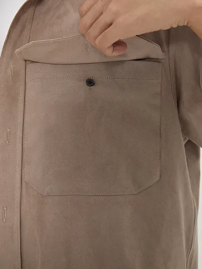 BONELESS Qin Xiaoxian The same thin suede basic patch pocket short-sleeved shirt Tide brand simple loose shirt