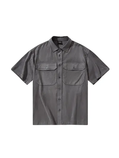 BONELESS Qin Xiaoxian The same thin suede basic patch pocket short-sleeved shirt Tide brand simple loose shirt