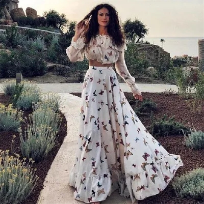 Printed Two-piece Bohemian Large Skirt Long Skirt Beach Dress