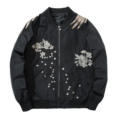 Ukiyo-e Phoenix Embroidered Baseball Jacket