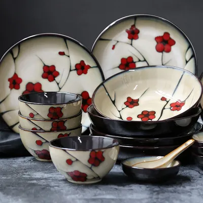 Japanese style flower ceramic household tableware