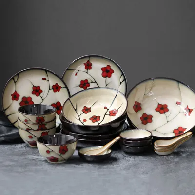 Japanese style flower ceramic household tableware
