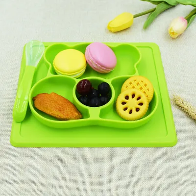 Silicone Children's Dinner Plate, Baby Supplementary Food Tray, Sucker-style Cartoon Anti-fall