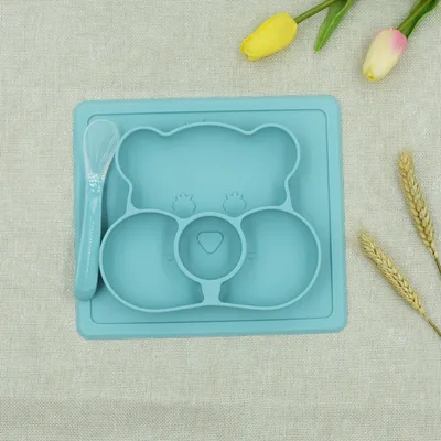 Silicone Children's Dinner Plate, Baby Supplementary Food Tray, Sucker-style Cartoon Anti-fall