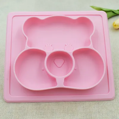 Silicone Children's Dinner Plate, Baby Supplementary Food Tray, Sucker-style Cartoon Anti-fall