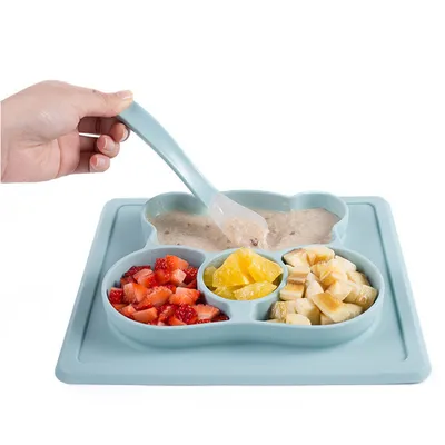Silicone Children's Dinner Plate, Baby Supplementary Food Tray, Sucker-style Cartoon Anti-fall