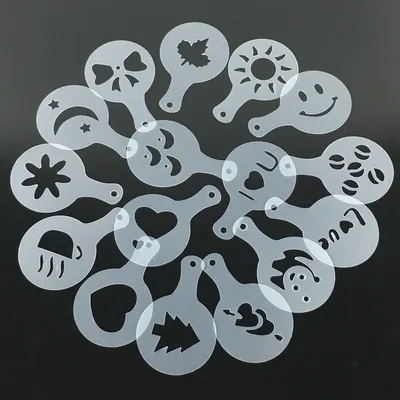 Plastic Garland Mold Fancy Coffee Printing Model Thicken Coffee Milk Foam Spray Pattern Template 16 Sets