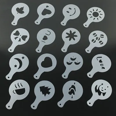Plastic Garland Mold Fancy Coffee Printing Model Thicken Coffee Milk Foam Spray Pattern Template 16 Sets