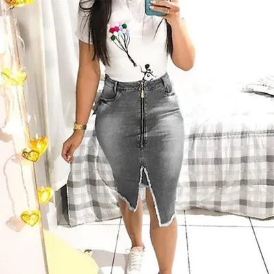 Cowgirl Skirt Slim Slimming Fringed Denim Skirt