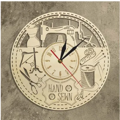 Wooden Wall Clock Custom Modern Sewing Machine Retro Tailor Shop Decoration Wall Clock Modern Wall Wall Clock