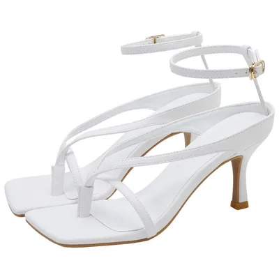 Square Toe High Heels Women's Flip-toe Leather High Heel Sandals