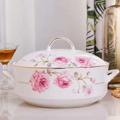 Imperial Casserole With Cover European Style Chinese Tableware For Household Use