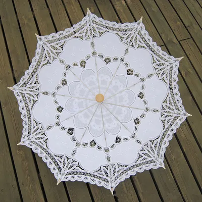Cotton Craft Lace Umbrella Wood Rod Straight Rod Curved Handle