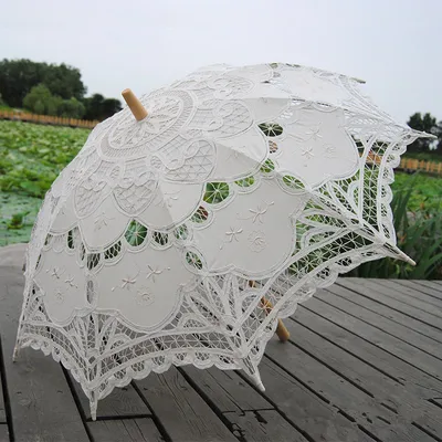 Cotton Craft Lace Umbrella Wood Rod Straight Rod Curved Handle