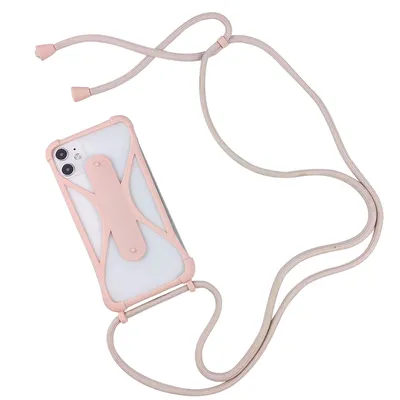 Compatible with Apple , Universal Silicone Lanyard Mobile Phone Case Crossbody Four-corner Anti-fall Protective Cover